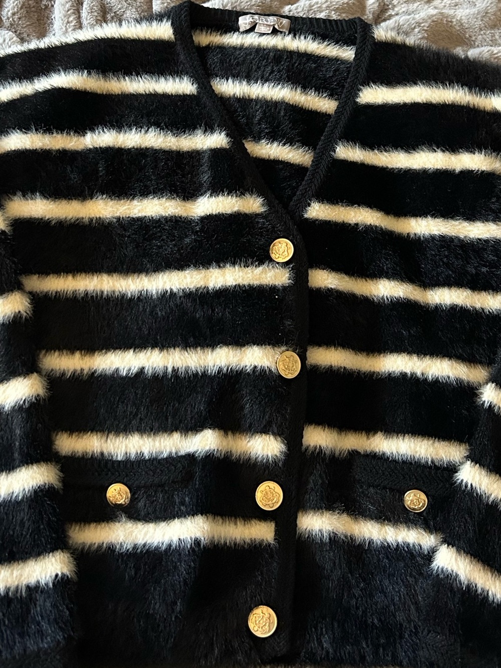 J. Crew Fuzzy Sweater/Lady Jacket - Black and Cream Striped